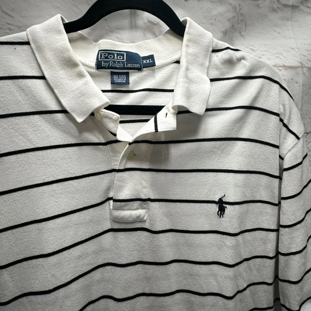 Polo by Ralph Lauren Vtg. Polo shirt white blue stripe size XXL‎